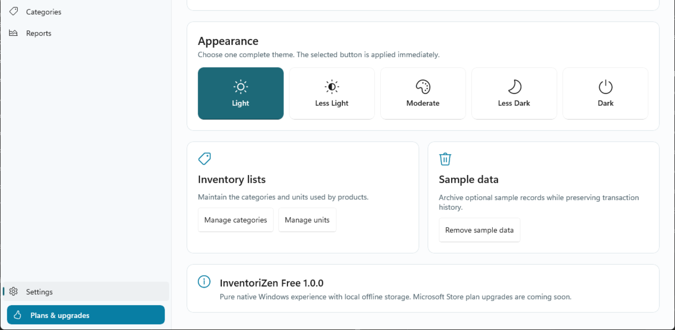 InventoriZen Comfortable settings screen
